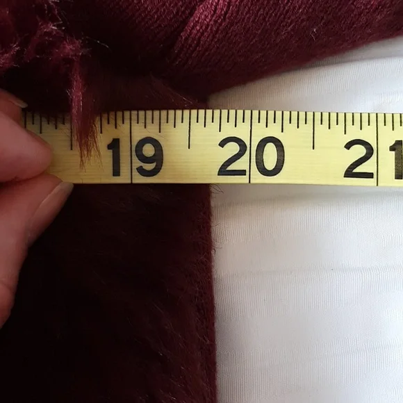 Wine color faux fur open front sweater - Picture 8 of 9